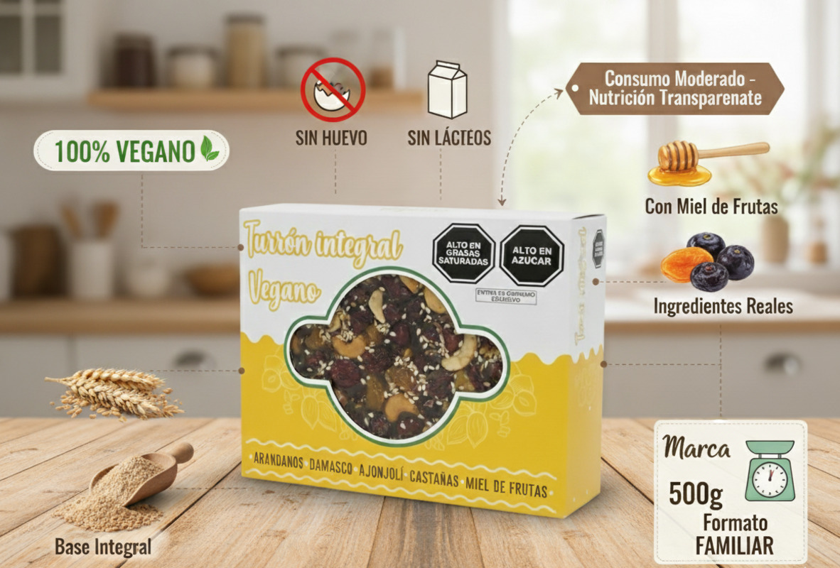 Turrón Integral Vegano Mana con Arándanos y Damasco 500 gramos